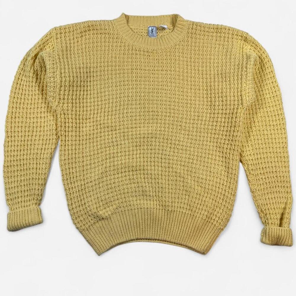 Yves Saint Laurent Mens Sweater S Yellow Cotton Blend 90s Vintage YSL Knit Prep